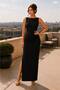 Boat Neck Pleated Side Slit Maxi Length Zara Crepe Evening Dress - 6