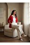 Women's Red Shawl Collar Belted Blazer Jacket – Comfortable Fit, Four Seasons Woven Fabric - 4