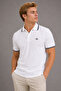 Men's White Polo Neck Regular Fit T-Shirt – 100% Cotton, Breathable Fabric, Navy Blue Stripes - 2