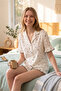 Women's White Heart Short Sleeve Shirt Collar Shorts Pajama Set - 3