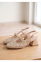Beige Women's Sandals Ballerina Short Thick Heeled Knitted - 2