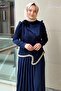 Rose Brooch Stone Printed Blouse Pleated Skirt Evening Dress Set - 3