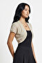 Samui Women's Soft Textured Combed Cotton Short Sleeve Shoulder Drawstring Detail Front Oval Short Cardigan & Bolero - Mink - 6