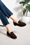 Women's Genuine Leather Oval Toe Moccasin Stitched Drawstring Loafer Casual Shoes Naty Brown - 5