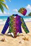 Ruffle Detailed Leopard Pattern Bonneted Girl's Swimsuit