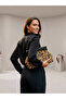 Wooden Clutch/Portfolio (Hand/Shoulder Bag) Black Leopard Patterned Imported Furry Fabric - 3