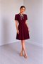 Women's Short Sleeve Collar Lace-Up and Ruffled Midi Crepe Dress