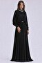 Stone and Flywheel Detailed Yoryo Silk Hijab Evening Dress Black 1254 - 4