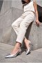 Women's Stiletto Open Side Straps Pointed Toe Classic Heeled Shoes Suder Silver - 2