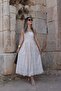 Beige Strappy Pleated Fishtail Midi Dress