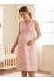 New Season Powder Scallop Linen Summer Button Detailed Special Design Short Sleeve 100% Cotton Maternity Nightgown 2-Piece Set - 4