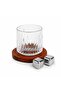 360 with Bamboo Cup Base °   Spinning Whiskey Glass and Steel Ice Cubes Set