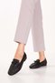 Women's Genuine Leather Daily Perforated Ballerina Loafer Shoes Hl.25218 Black - 7