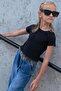 Girl's T-Shirt with Stone Tassels, Ages 9-14, Black