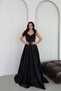 Black Floral Strap Draped Skirt Pleated Long Evening Dress