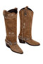 Women's Beige Thick Heeled Suede Leather Cowboy Boots 26Pfd207610 - 4