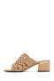 Women's Beige Braided Short Thick Heeled Slippers 26Sfe460818 - 3