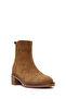 Women's Brown Zippered Thick Heeled Suede Leather Boots 24Wfd 162710 - 8