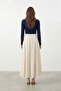 Women's Vertical Piped Bell Cut Woven Skirt – 32483Etk - Stone - 3