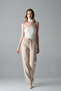 بنطلون نسائي مطاطي مريح باللون البيج كتان - 4