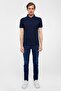 Navy Blue Slim Plain Zippered Polo Collar T-Shirt - 5