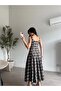 Coffee Blue Strappy Plaid Dress - 3