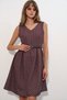 Women's Short V-Neck Polka Dot Dress 2606 - Brown