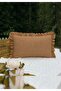 Pera Cotton Linen Ruffled Natural Beige Rectangular Cushion Cover-Rustic, Hand-Stitched, Cushion Cover-35X50Cm - 4