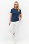 Women's Crew Neck Loose Basic Indigo T-Shirt - 2