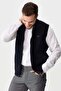 Men's Hakim Collar Pique Jacquard Zippered Wool Vest Dark Blue - 7