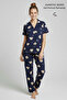 Cotton Short Sleeve Shirt Pants Pajama Set Navy Blue
