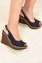 Navy Blue Linen Wedge Heeled Women's Shoes K674040705 - 3