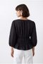 4873 Women's Drawstring Detailed Balloon Sleeve Peplum Blouse Black - 4