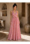 Silk Long Pink Floral Dress with Tie Detail