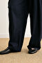 Wide Pleated Linen Trousers Navy Blue - 5