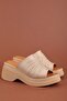 Genuine Leather Platform Sole Slippers Pkr.64023 Beige - 2