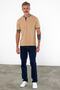 Men's Long Judge Collar Short Sleeve Basic Beige T-Shirt - 3