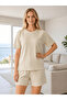 Women's Textured Knitted Crew Neck Short Sleeve Shorts Summer Set 06-74 - 3