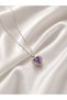 Women's Stainless Steel Silver Crystal Purple Zircon Stone Heart of the Ocean Sparkling Love Heart Necklace - 3