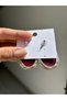 Women's Gold Gold-Framed Oval Large Burgundy Earrings - 3