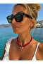 Red Basement Glass Beaded Porcelain Eye Shaped Evil Eye Beaded Necklace - 3