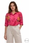 Women's Fuchsia Flower Beaded Embroidered Buttoned Ayrobin Shirt