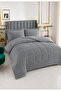 Carmen Double Bedspread Set 220X240Cm - Padded Quilted Flannel Fabric - Gray with 2 Pillowcases - 2