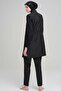 طقم ملابس سباحة أسود منسوج من 5 قطع كاملة التغطية 6027 - 3