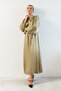 Balloon Sleeve Satin Evening Dress - Çağla - 4