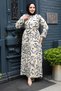 Patterned Ecru Hijab Chiffon Dress 23772E - 2