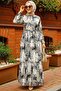 Patterned Black Hijab Dress 33562S - 2
