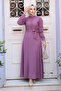 Belted Dusty Rose Hijab Dress 6621Gk - 4