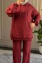 5540 - Stylish and Comfortable 2-Yarn Lycra Hooded Decoration Stone Detailed Hijab Women's Set - 6