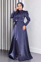 Draped Chest Evening Dress Indigo 19124 - 4